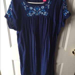 Hispanic inspired short navy floral dress.